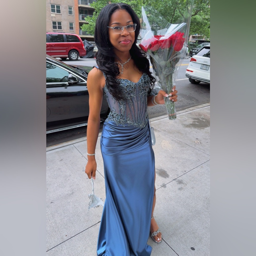 Elegant Blue Embellished Dress